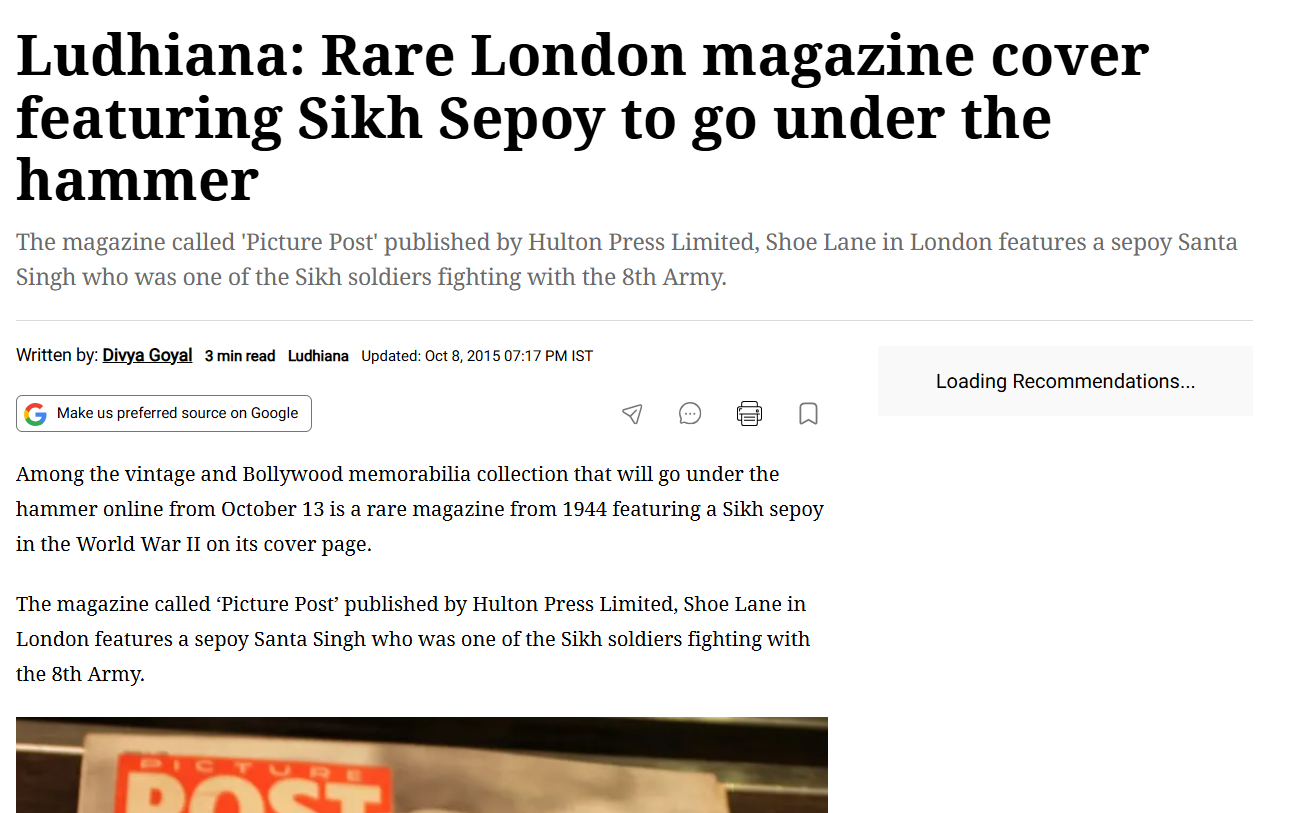 Rare WWII-Era Magazine Featuring Sikh Soldier to Be Auctioned